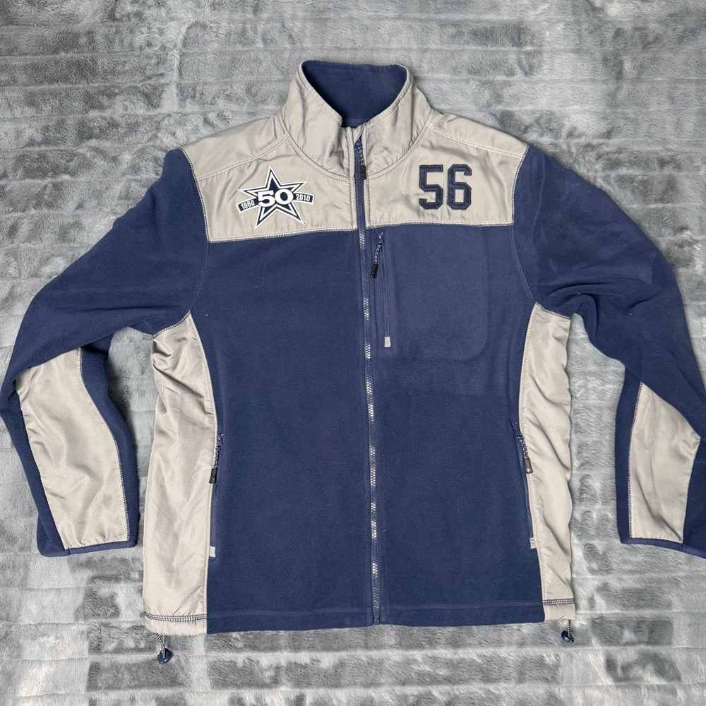 Starter Dallas Cowboys Fleece Jacket Mens L Navy Blue 50th Anniversary Zip #56